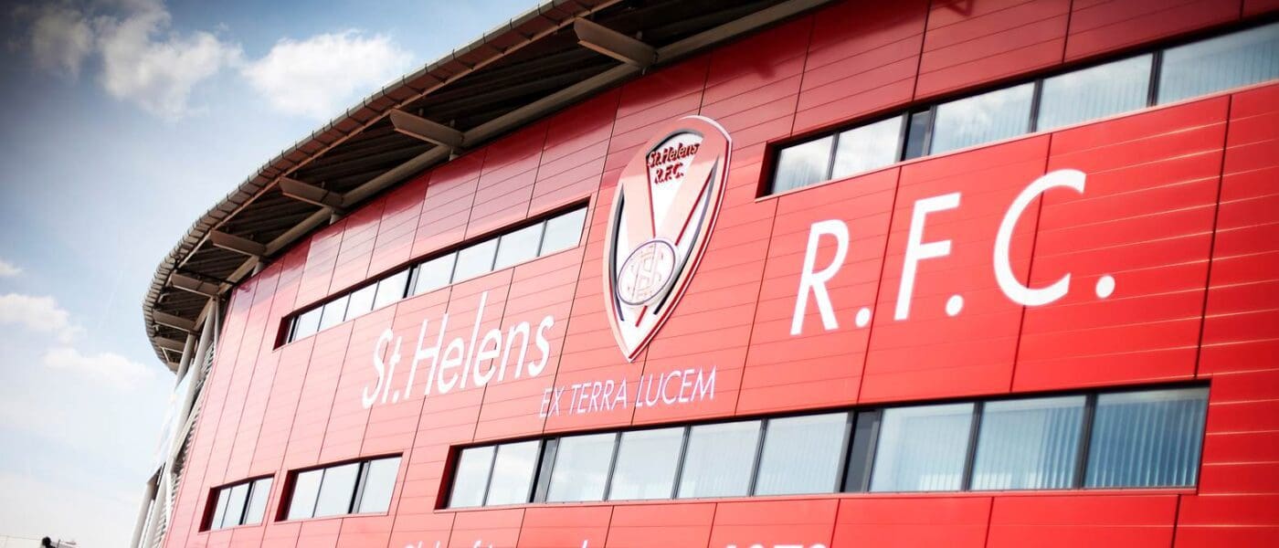 st helens badge on front of stadium