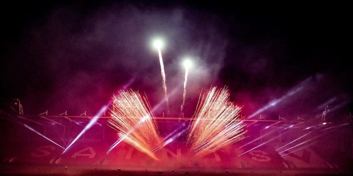 fireworks going off within stadium