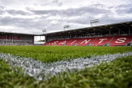 low shot of blades of grass at stadium